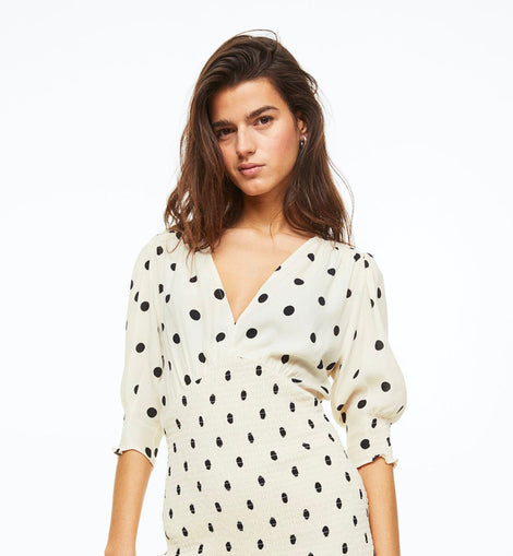 Puff-sleeved Smocked Dress