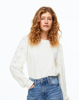 Sweatshirt with Eyelet Embroidery